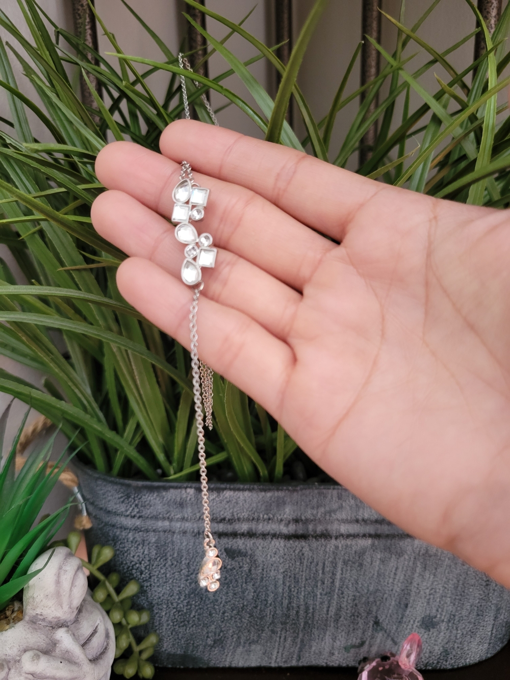 Silver Tone Women's Crystal Pendant Tear Drop Long Necklace Extender